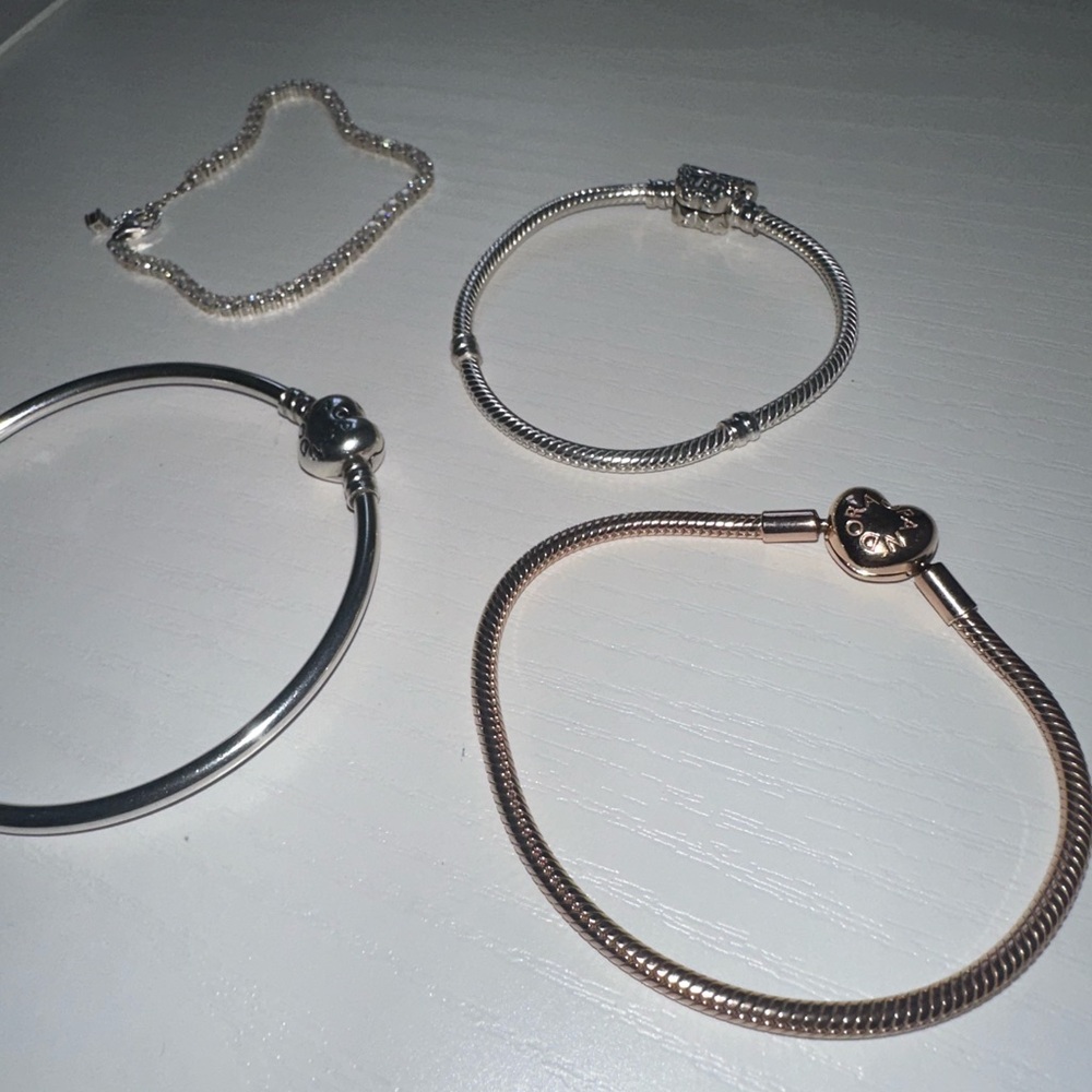 Pandora Silver and Rose Gold Heart Bracelets Set - Picture 2 of 4